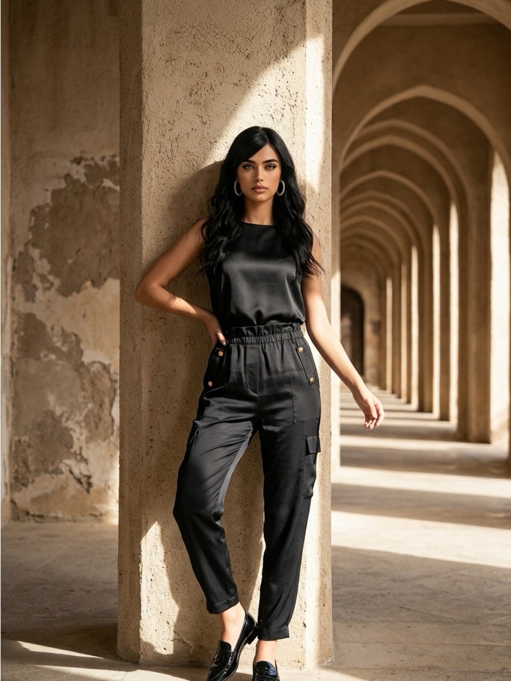 Donna Karan Black High-Waist Cargo Ankle Pants